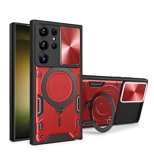 Case for Samsung Galaxy Note 20 Ultra 4G/5G, Heavy Duty Shockproof Cover with 360° Rotatable Magnetic Kickstand and Slide Camera Lens Cover Case for Samsung Galaxy Note 20 Ultra 4G/5G-Red