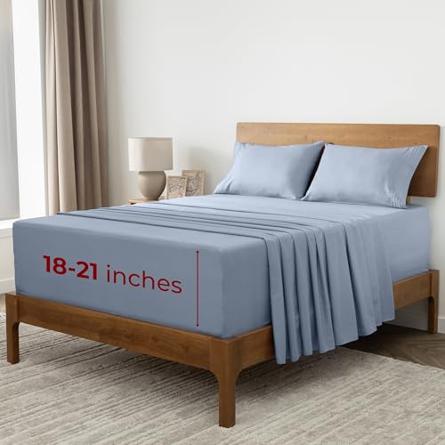 Image of Mellanni Extra Deep King Sheets - 4 PC Iconic Collection Bedding - Hotel Luxury, Ultra Soft, Cooling Bed Sheets - Wrinkle, Fade, Stain Resistant (King, Blue Hydrangea)