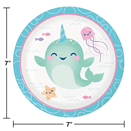 Kid's Narwhal Unicorn Whale Disposable Tableware And Decorations For 24 | Under The Sea Ocean Themed Birthday Plates Napkins Danglers Banner Balloon And Table Cover For Boys Girls (86 Pieces) #TOP3