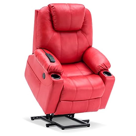 MCombo Electric Power Lift Recliner Chair Sofa with Massage and Heat for Elderly, 3 Positions, 2 Side Pockets, and Cup Holders, USB Ports, Faux Leather 7040 (Medium, Red)