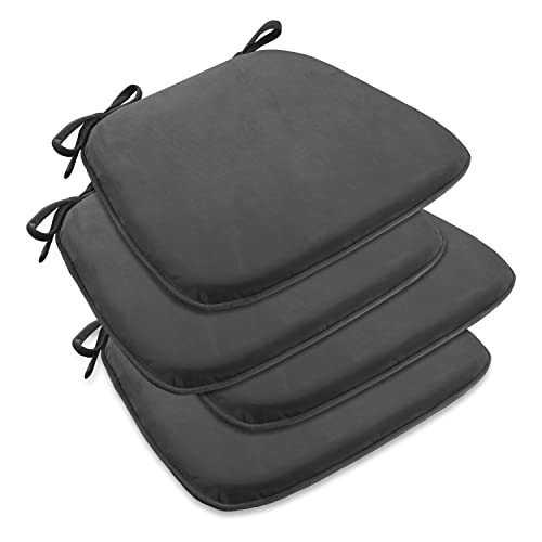 Downluxe Indoor Chair Cushions For Dining Chairs, Dutch Velvet Fabric Memory Foam Chair Pads With Ties For Kitchen, Dining Room And Bedroom, 17" X 16" X 1.5", Dark Grey, 4 Pack #TOP24