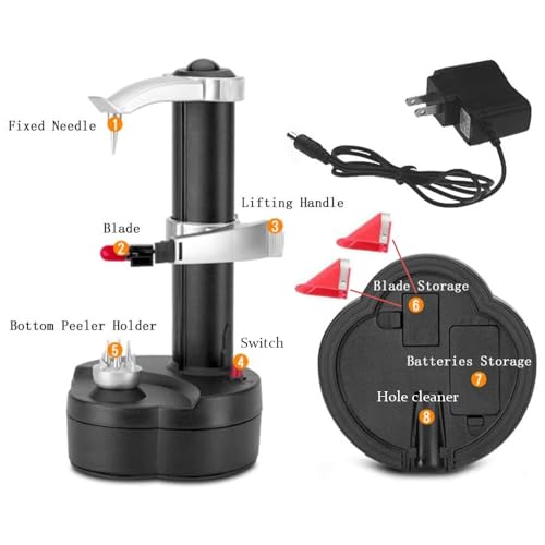 AIHANCH Electric Potato Peeler Automatic Potato Peeler Machine, Electric Peeler Fruits and Vegetables, Apple Peeling Machine for Kitchen [1 Adapter 2 Extra Blades] with Apple Corer (Black-B) by AIHANCH - Image 3