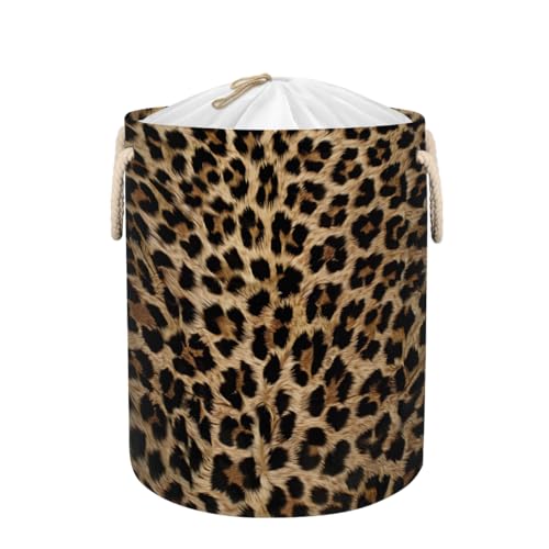 Ginfult Grand panier à linge rond avec cordon de serrage et motif léopard rétro pour chambre d'enfant