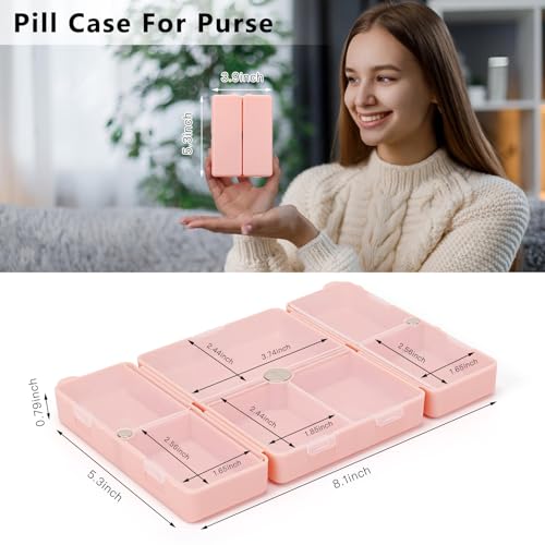 Image of FYY Travel Pill Organizer, 7 Compartments Large Pill Box Medicine Case-Pink