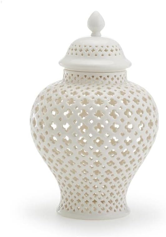 Two's Company Carthage Pierced Porcelain Lantern with Lid, White