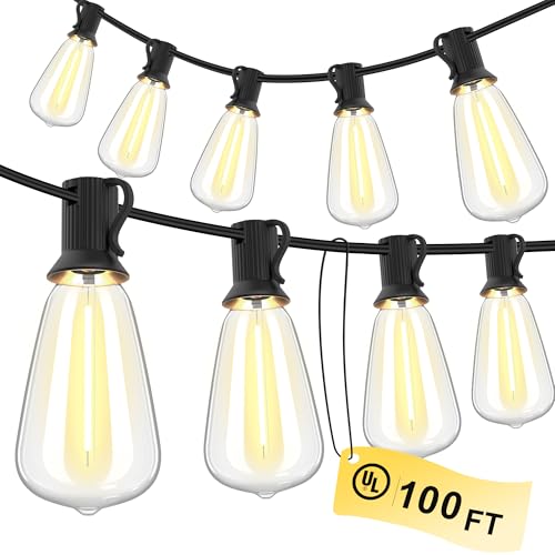 Outdoor String Lights 100 FT 52 Shatterproof LED Bulbs, UL Certif...