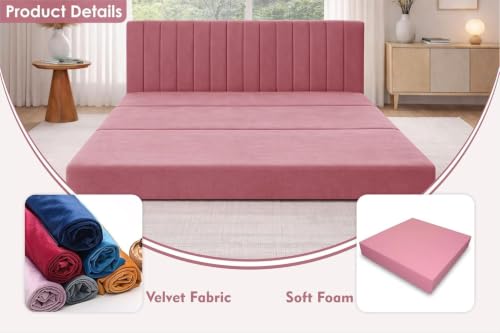 Image of Rosebell -3 Seater Armless Sofa Cum Bed with Backrest | Soft Velvet Fabric Finish | Modern Living Room & Bedroom -Rose Pink-Color