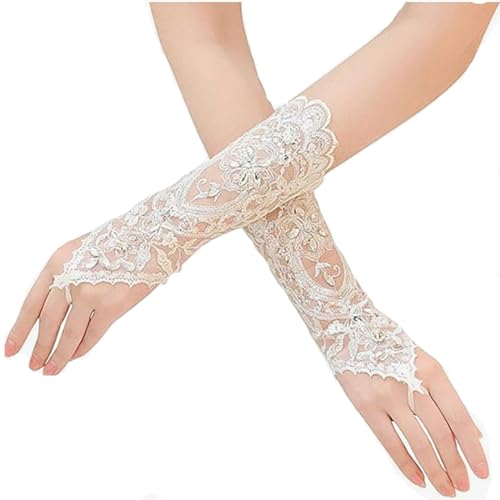 Cubahop mariage dentelle Crystal gloves blanc Fingerless gants longs gants de mariée à la main