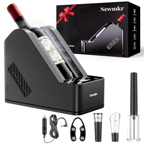 Newmkr Electric Wine Chiller for Bottles–Portable Champagne Wine Cooler 12 Volt DC & 100V AC with Digital Temp Control (41°F-68°F), Keep Cold Up to 24h,Fast Cooling for Home, Patio, Yacht or RV