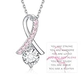 Breast Cancer Awareness Earrings 925 Sterling Silver Pink Ribbon Stud Bracelet Necklace Jewelry Survivor Gifts for Women (Necklace)