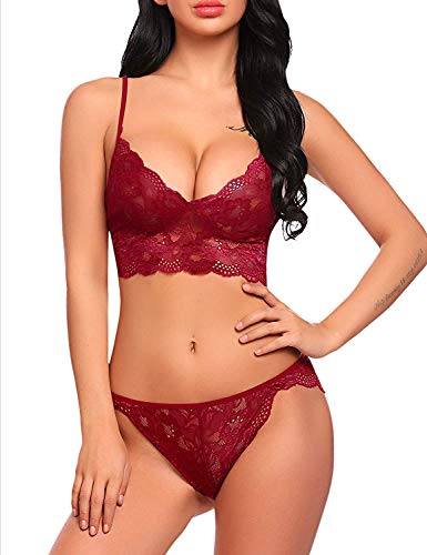 Image of Zoroo Women's Lace Lingerie Bra Panty Set Strappy Babydoll Bodysuit