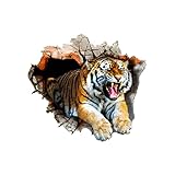 Pinenjoy 3D Tiger Wall Decal Smashed Wild Animal Wall Sticker 23.62x23.62inch Removable Self-Adhesive Vinyl Jungle Animal Wall Mural for Nursery Playroom Kids Room Bedroom Wall Decors