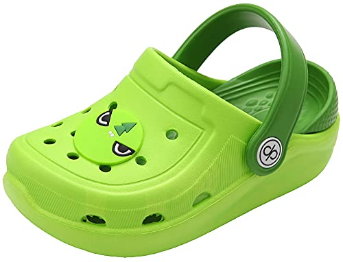 dripdrop Girls Comfort Clogs Kids Slip On Garden Shoes Boys Lightweight Beach Pool Slide Sandals Shower Slipper, Green Dinosaur, 11 Little Kid