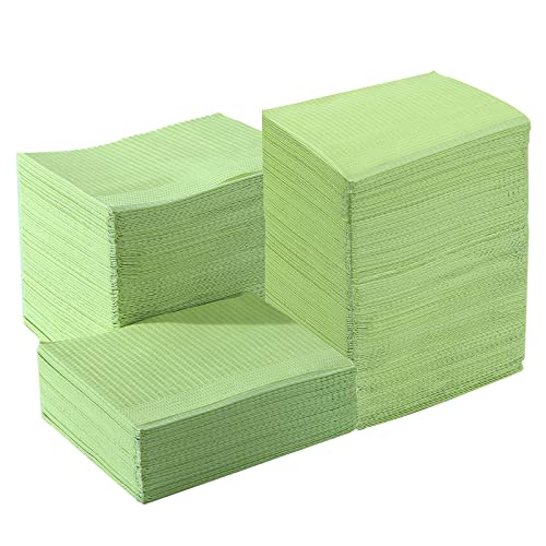 Jmu Dental Bibs 250Pcs, Disposable Tattoo Bibs 3 Ply Patient Bibs Green Waterproof Tray Covers, 13" X 18" #TOP25