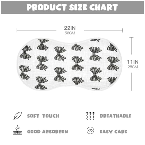 Muslin Burp Cloth for Baby 2PCS Buffalo Plaid Bows Black White Super Absorbent Burping Cloths, Bibs for Newborn Boys Girls4
