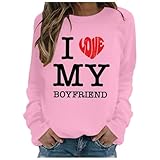 Generisch Moda Donna Casual Manica Lunga Girocollo Felpe Stampato Maglione Senza Cappuccio Felpe Top Vestiti Donna Tumblr, Colore: rosa., XXL