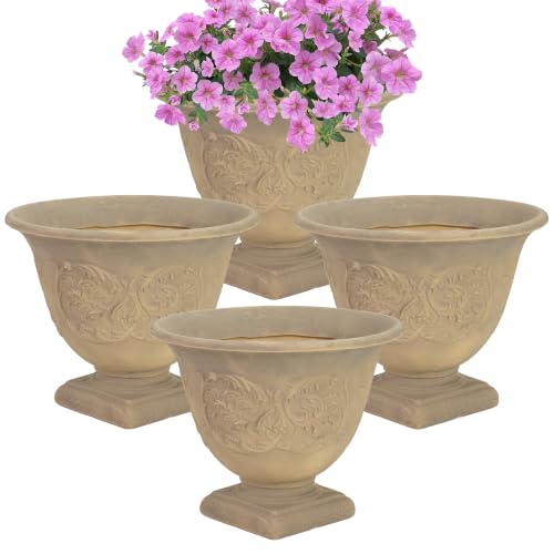 Sunnydaze Darcy 16'' Large Round Plant Pot, 4pk, Beige