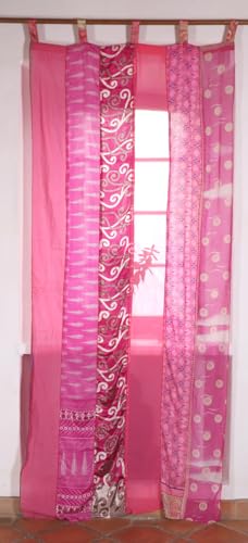 GURU SHOP Seidiger Vorhang (1 STK.) Gardine aus Patchwork Sareestoff, Unikat - Pink Bunt, 250x100 cm