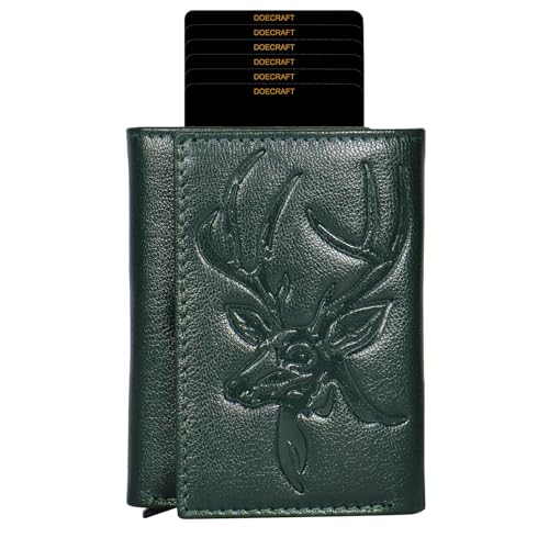 Image of Men's Genuine Leather RFID Wallet | Premium Slim Red Wallet for Men with Deer 3D Print | 8 Card Slots Secure and Durable Design | Casual Stylish | Formal & Gifting Use, Black (Green)
