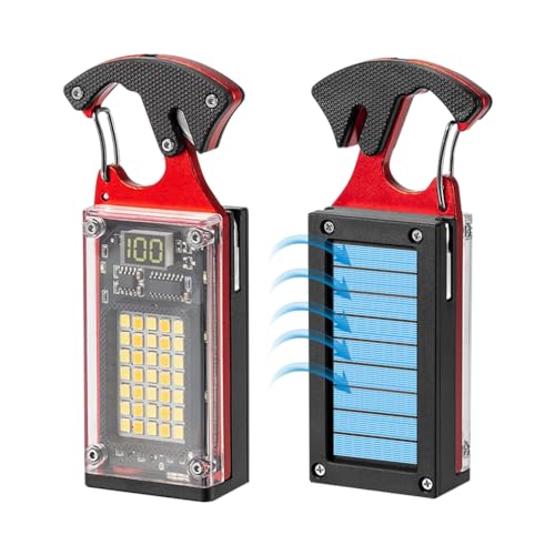 BY-J LED Multitool Small Flashlight, Keychain Light, Solar Rechargeable COB Multi-Function Mini Work Light, 1000 Lumens Rechargeable, 8 Lighting Modes Red