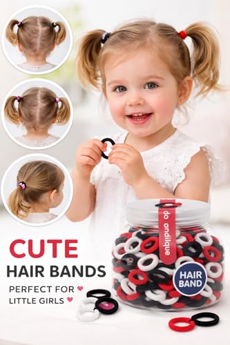 Image of Frescorr (100 pcs) Baby Hair Ties | Soft No-Damage Premium Elastic Mini Rubber Bands for girls | Strong Stretch Ponytail Holders | Daily Use Hair Accessories | (white-Red-Black)