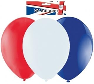 Pack of 20 Red/White/Blue Latex Balloons (9"/23cm) {Great Britain}