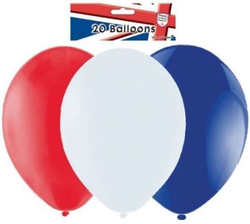 Pack of 20 Red/White/Blue Latex Balloons (9"/23cm) {Great Britain}