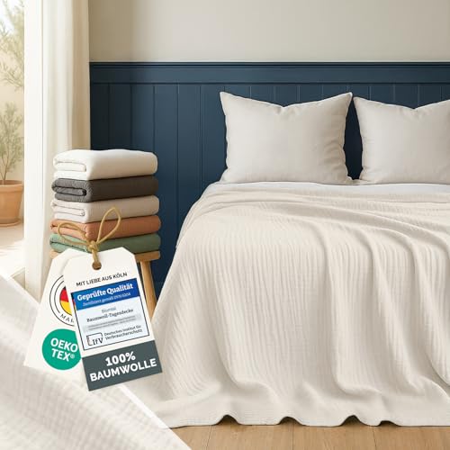 Blumtal Tagesdecke Baumwolle 150x200 cm - Musselin Decke Oeko-TEX zert. - Bettüberwurf 150x200 - Couch Überwurf - leichte Kuscheldecke Baumwolle...