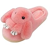  Minetom Damen Winter Baumwolle Pantoffeln Cartoon Kaninchenkopf Plüsch Hausschuhe rutschfeste Slippers F Rosa EU 38 39