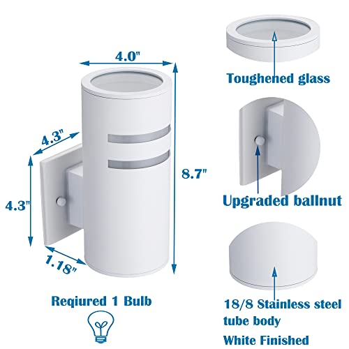 Tengxin Outdoor Wall Sconce,Exterior Wall Light,White Finish Sensor Porch Lights,18/8 Stainless Steel Material,Weather-Proof,Ul Listed((8.7" Height, No Bulbs) #TOP2