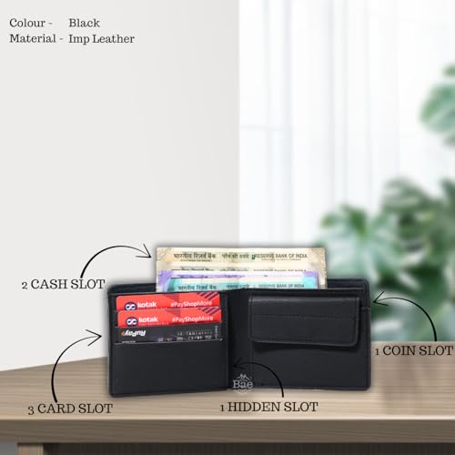 Image of Thebaegift Men's Personalized Wallet I Customized Slim Stylish Leather Purse with Name & Charm I Unique Birthday Anniversary Gift for Men Boy Love Husband Employees Clients (Black IMP)