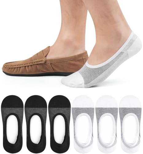 Caldodo Sneaker Socken Herren 43-46 Füßlinge 6Paar, Sneakersocken Baumwolle Herrensocken Atmungsaktiv, No Show Socken Unsichtbar im Schuh, Weiß, Schwarz, Grau