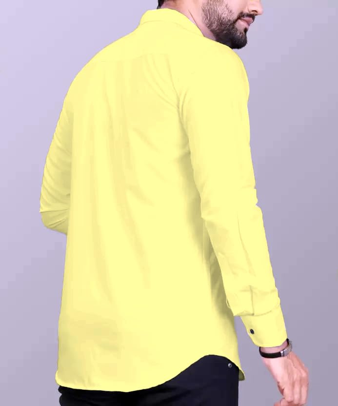 Image of CB-COLEBROOK Men's Regular Fit Solid Soft Touch Cotton Casual Shirt with Pocket Design with Spread Collar & Full Sleeves (Available in Plus Size)