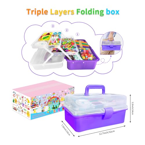 Itopstar 3000+ Kids Arts and Crafts Supplies for Kids Girls Ultimate Crafting Supply Set in Portable 3 Layered Plastic Art Box All in One for Craft DIY Art Supplies crafts for girls 8-12