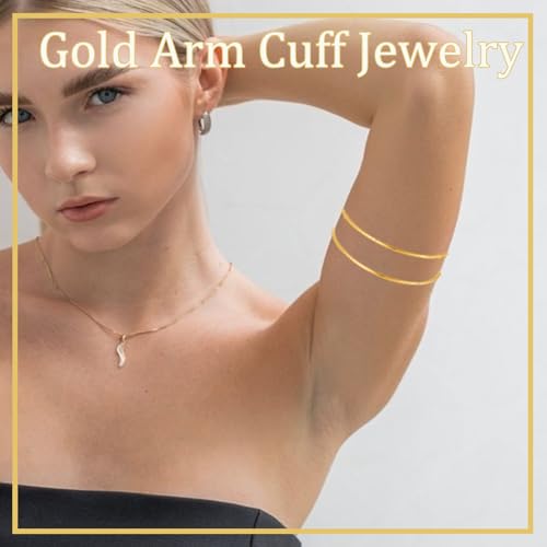 6 Pieces Gold Arm Cuff Jewelry, Arm Cuff Upper Bracelet, Upper Arm Cuffs Bangle for Women, Adjustable Minimalist Armband Set2