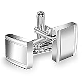 UHIBROS Jewelry Stainless Steel Classic Tuxedo Shirt Cufflinks for Men Unique Business Wedding White (Sliver)