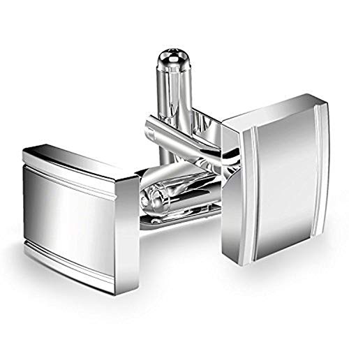 UHIBROS Jewelry Stainless Steel Classic Tuxedo Shirt Cufflinks for Men Unique Business Wedding White (Sliver)