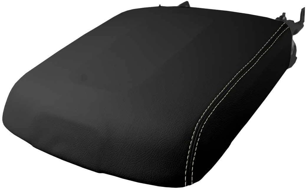 PVC Console Lid Pull Over Cover Compatible with Chevrolet Tahoe 2016-2019 (Black, White Stitch)