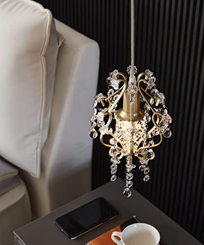 Surpars House Elegant Mini Chandelier Plug In Crystal Pendant Light,Golden #TOP5