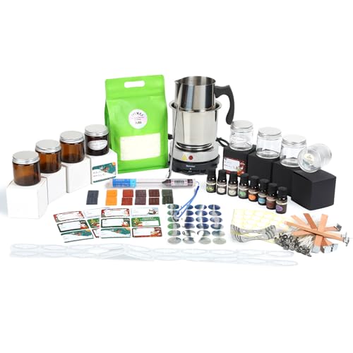 Hehinton Candle Making Kits, Professional Double Boiler Wax Melting Pot for Beginners, Complete DIY Kits with Hot Plate, 2Lbs Natural Soy Wax, Thermometer, Dye, 8 Candle Jars