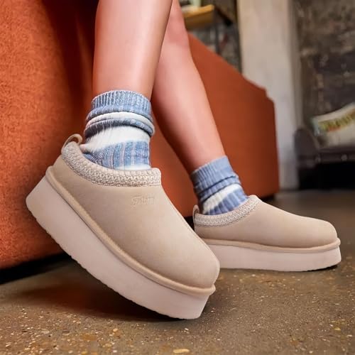 Image of FITORY Women's Suede Slipper Platform Short Mini Boots for Winter | Fur Fleece, Casual Comfortable Shoes, Breathable and Warm, Cozy & Lightweight for Indoor and Outdoor