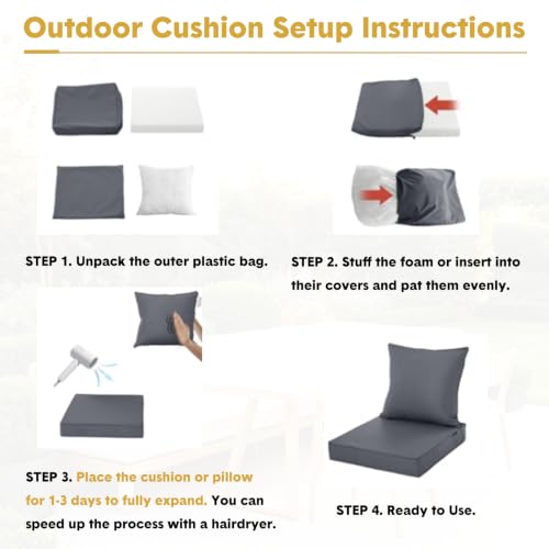 Amazon – Outdoor Chair Cushions Patio Furniture Seat & Back Pillow 22 x 22 Inch Gray - image 3