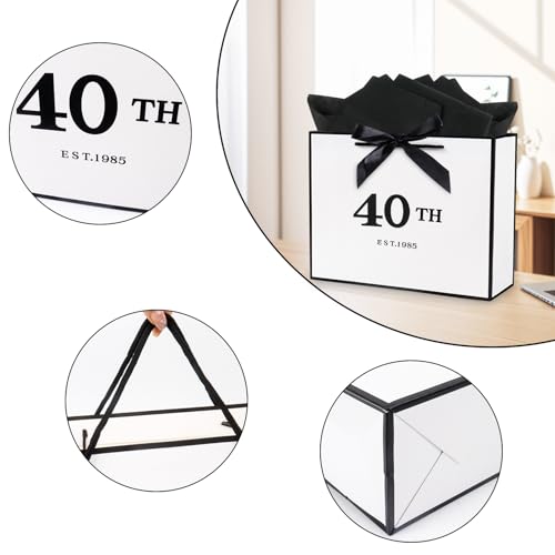 40. Geburtstag Männer Frauen Geschenktasche–Geschenktüten Geburtstag Mit 3 Seidenpapier, Karte (32× 23.5× 11cm)