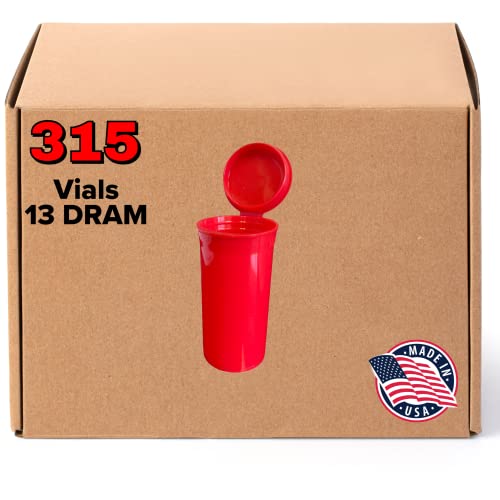 Evo Plastics 13 Dram Plastic Pop Tops - Child Resistant USA Made Bottles - BPA-Free Medical Grade - 315 Qty. (Red)