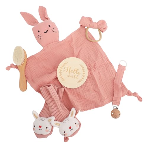 Baby Set Neugeborene, Neugeborenen Geschenk Mädchen Newborn Geburt Gifts Babygeschenke Shower Party Set Lätzchen Meilenstein Haarband Babybürste Socken Schnullerhalter Spielzeug Souvenir Box