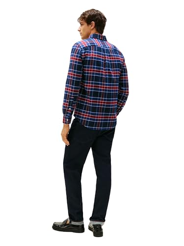 Tommy Hilfiger Men's Flanel Tartan Check Regular Long Sleeve Shirts, Preppy Navy/Check Large - Image 4