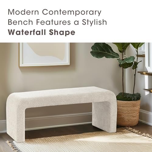 Ink+Ivy Steve Entryway Accent Bench Padded, Cozy Plush Boucle Upholstered Bench for Living Room, Modern Curved Corner Compact Bed End Bench for Bedroom, Indoor Seating, Fully Assembled, 42" W Cream by INK+IVY - Image 2