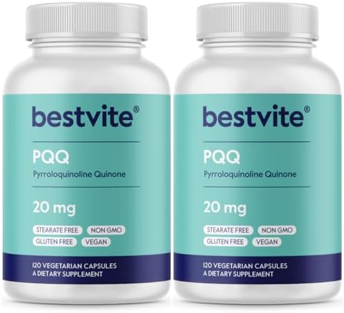 BESTVITE PQQ 20mg (Pyrroloquinoline Quinone) (240 Vegetarian Capsules) (120 x 2) - No Stearates - Vegan - Non GMO - Gluten Free