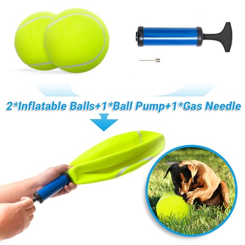 covgopi 9.5" Large Dog Tennis Balls, 2 Pack Interactive Pet Toys for Playing Training Outdoor Indoor, Oversize Rubber Inflatable Dog Ball with Pump & Needle for Small Medium Large Dogs