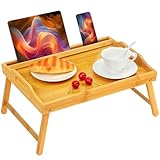 Bed Tray Table Breakfast Trays Serving Tray Bamboo Bed Laptap Floding Legs with Handles and Phone Holders
